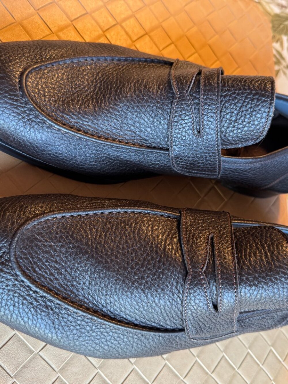 Di Bianco Scarpe Brown Pebbled Leather Loafers Size 11 - Picture 3 of 10